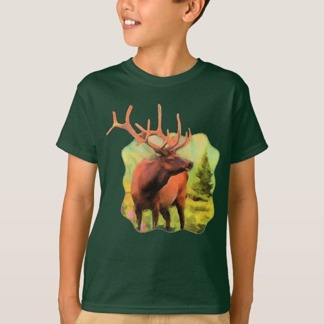 Bull Elk Wildlife Kids T-shirt (Front)