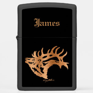 Bull Elk Wood Silhouette Zippo Lighter