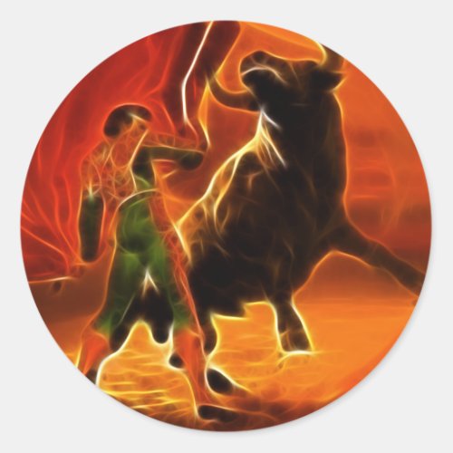 Bull Fighter And El Toro Classic Round Sticker