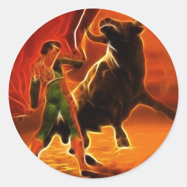 Bull Fighter And El Toro Classic Round Sticker (Front)