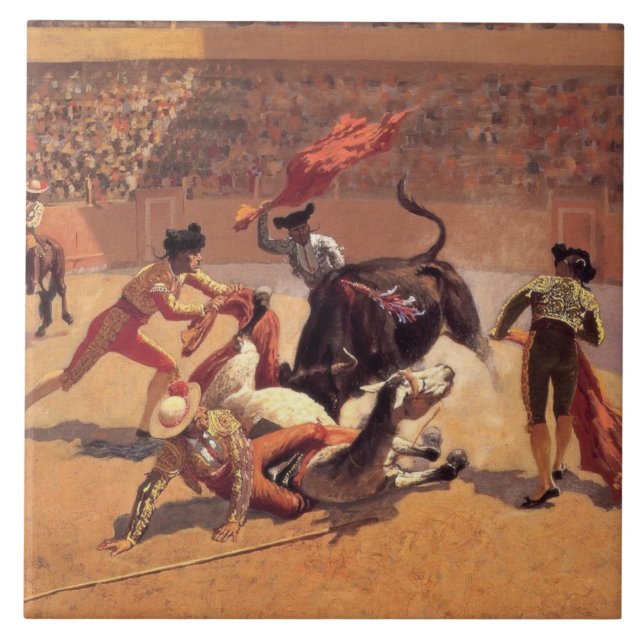 Bull Fighters in Mexico (by Frederic Remington) Ceramic Tile (Front)