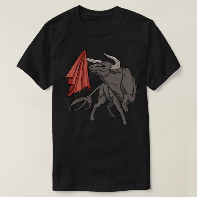 Bull Fighting With Red Flag Bulls Spain T-Shirt (Design Front)