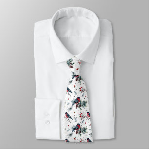 Bull-finch & Christmas Foliage Pattern Tie