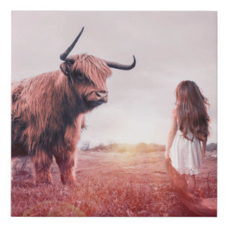 Bull Girl Faux Canvas Print