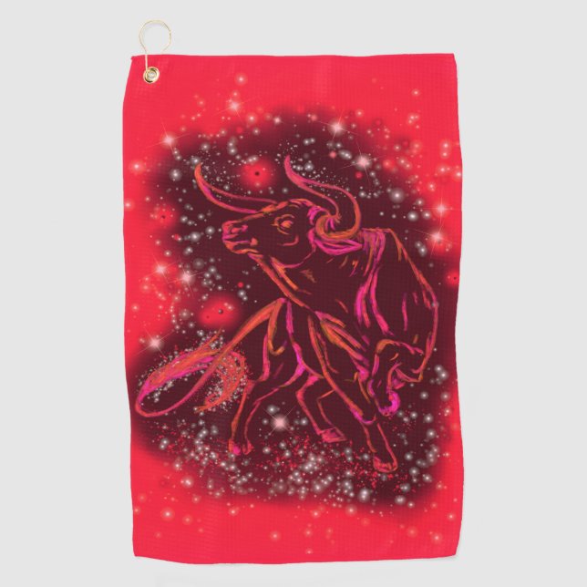 Bull Golf Towel Running In Red Starry Night (Front)