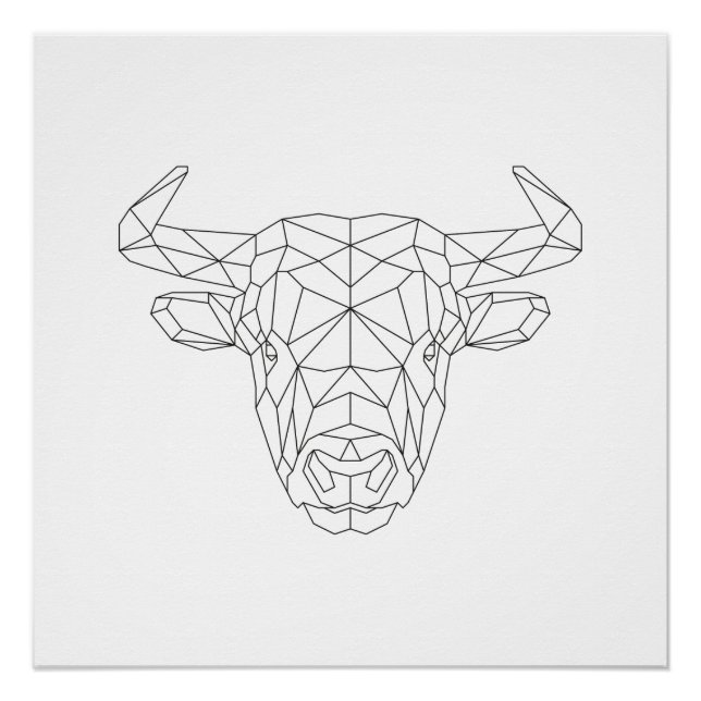 Bull Head Geometric Black & White Modern Art Print (Front)