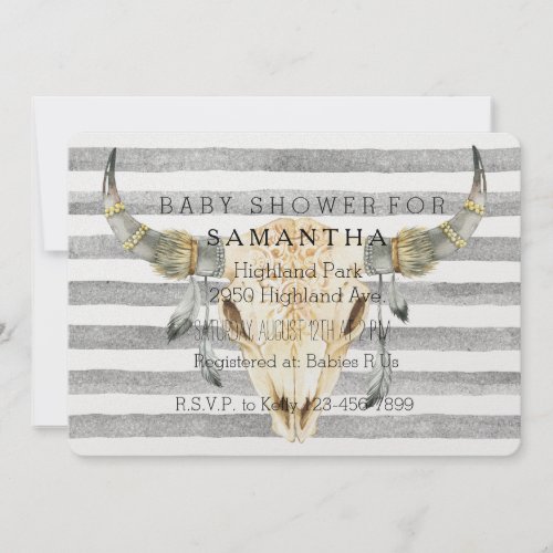 Bull Head Grey Stripes baby shower Invitation