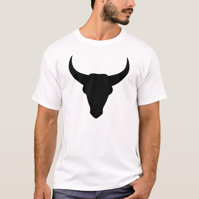 Bull Head Western Cowboy Horned Skull T-Shirt (Front)