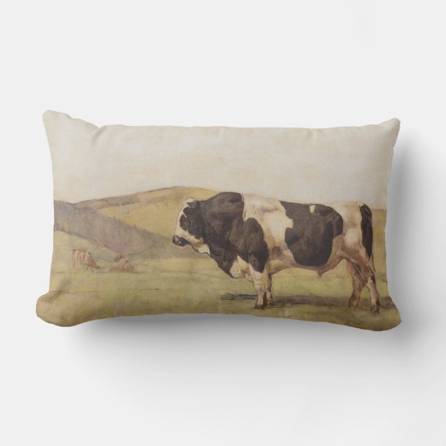 Bull in a Rural Landscape (by Ferdinand Hodler) Lumbar Pillow (Front)