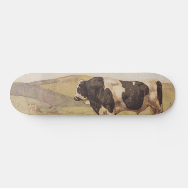 Bull in a Rural Landscape (by Ferdinand Hodler) Skateboard (Horz)
