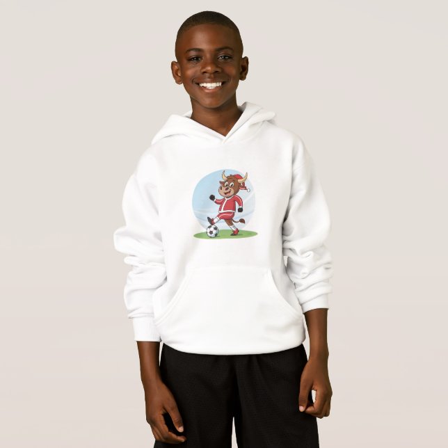 Bull in Christmas costume and soccer ball Hoodie (Front Full)