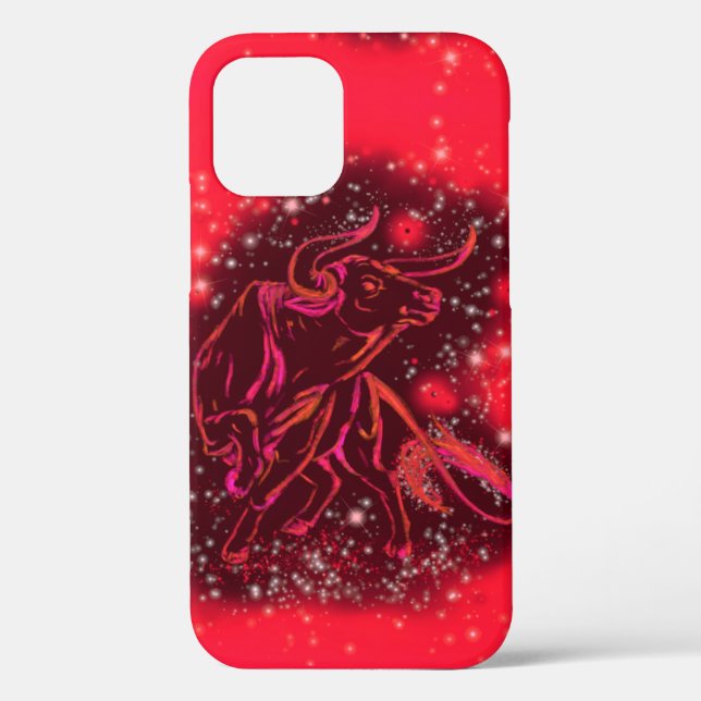Bull iPhone Case Running In Red Starry Night (Back)
