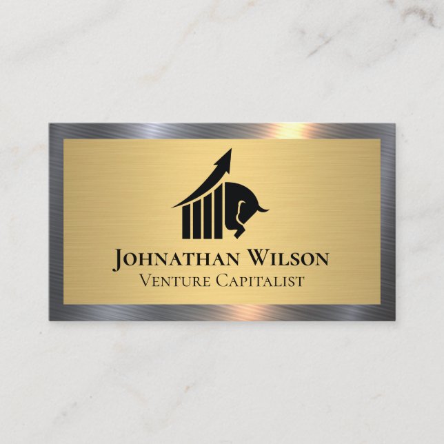 Bull Logo | Gold Silver Metallic Business Card (Front)