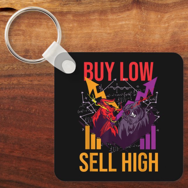 BULL MARKET BUY LOW SELL HIGH TRADING STOCK MARKET KEYCHAIN (Front)