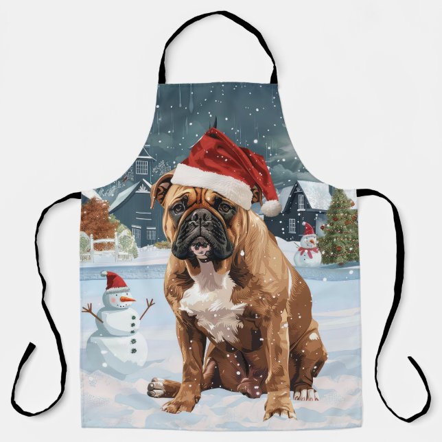 Bull Mastiff Dog Winter Wonderland Christmas Joy Apron (Front)