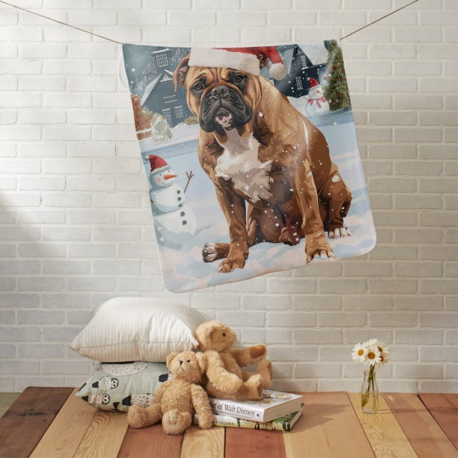 Bull Mastiff Dog Winter Wonderland Christmas Joy Baby Blanket (In Situ)