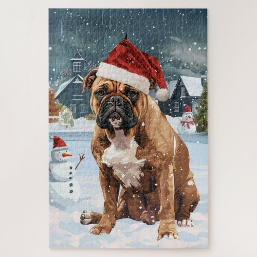 Bull Mastiff Dog Winter Wonderland Christmas Joy Jigsaw Puzzle