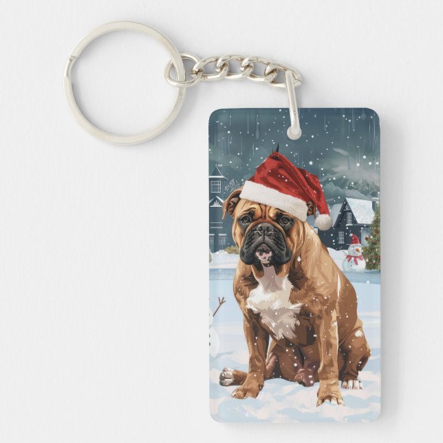 Bull Mastiff Dog Winter Wonderland Christmas Joy Keychain (Front)
