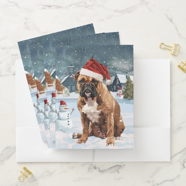 Bull Mastiff Dog Winter Wonderland Christmas Joy Pocket Folder (In Situ)