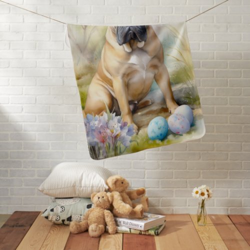 Bull Mastiff Dog with Easter Eggs Holiday  Baby Blanket