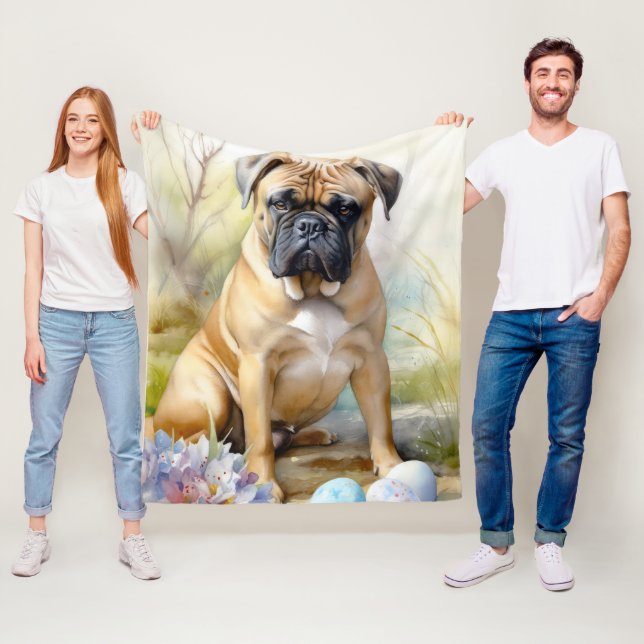 Bull Mastiff Dog with Easter Eggs Holiday  Fleece Blanket (In Situ)