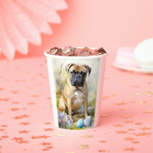 Bull Mastiff Dog with Easter Eggs Holiday  Paper Cups