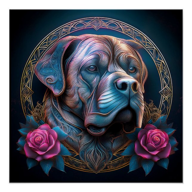 Bull Mastiff Peers Through A Time Portal Poster (Front)