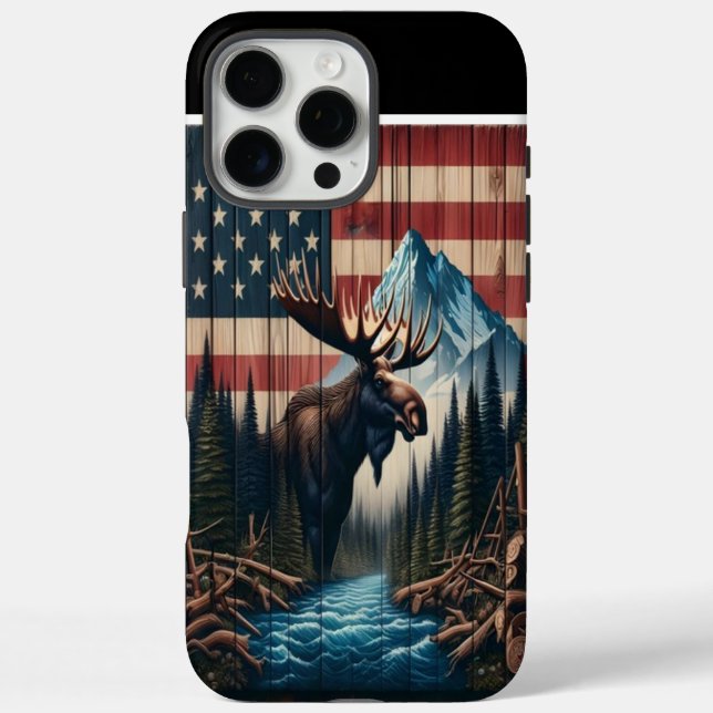Bull Moose American Flag Art Case-Mate iPhone Case (Back)