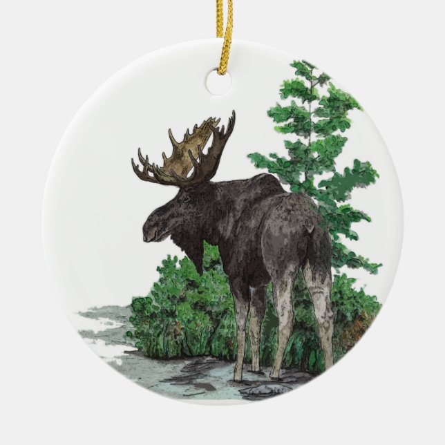 Bull moose art ceramic ornament (Front)