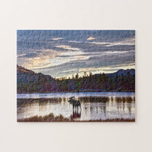 Bull Moose at Sprague Lake, Colorado, at Dawn Jigsaw Puzzle