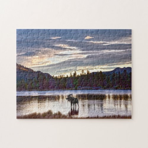 Bull Moose at Sprague Lake Colorado at Dawn Jigsaw Puzzle