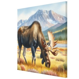 Bull Moose in Alaska Watercolor Ai Art 