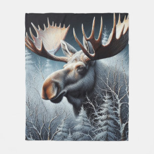 Bull Moose in Frosted Forest Fleece Blanket