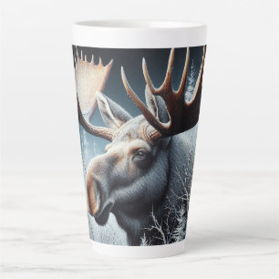 Bull Moose in Thick Brush and Pine Trees Latte Mug