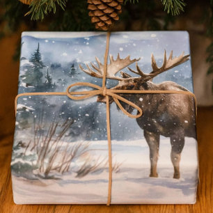 Bull Moose in Winter Snow Nature  Wrapping Paper Sheets