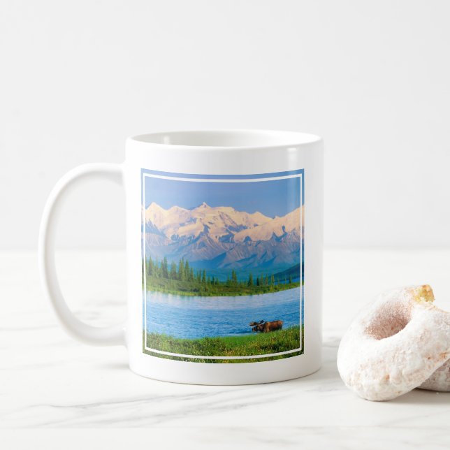 Bull moose in Wonder Lake Coffee Mug (With Donut)
