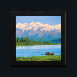 Bull moose in Wonder Lake Gift Box<br><div class="desc">Wonder Lake,  Bull moose feeds on vegetation,  Alaska mountains in the distance,  Denali National Park,  Alaska</div>