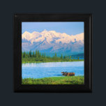 Bull moose in Wonder Lake Gift Box<br><div class="desc">Wonder Lake,  Bull moose feeds on vegetation,  Alaska mountains in the distance,  Denali National Park,  Alaska</div>