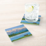 Bull moose in Wonder Lake Glass Coaster<br><div class="desc">Wonder Lake,  Bull moose feeds on vegetation,  Alaska mountains in the distance,  Denali National Park,  Alaska</div>