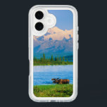 Bull moose in Wonder Lake iPhone 16 Case<br><div class="desc">Wonder Lake,  Bull moose feeds on vegetation,  Alaska mountains in the distance,  Denali National Park,  Alaska</div>