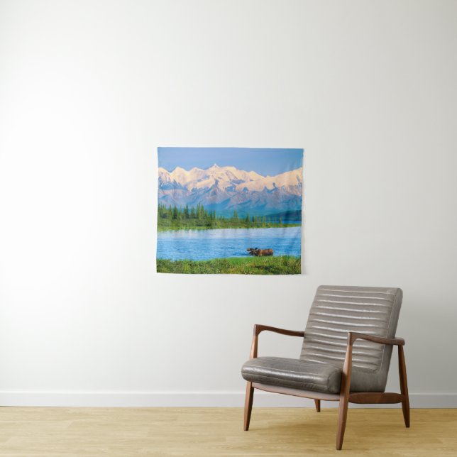 Bull moose in Wonder Lake Tapestry (In Situ (Horizontal))