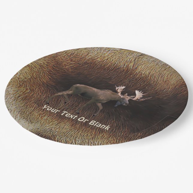 Bull Moose On Caribou Fur Paper Plates (Angled)