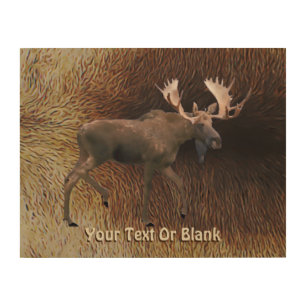 Bull Moose On Caribou Fur Wood Wall Art