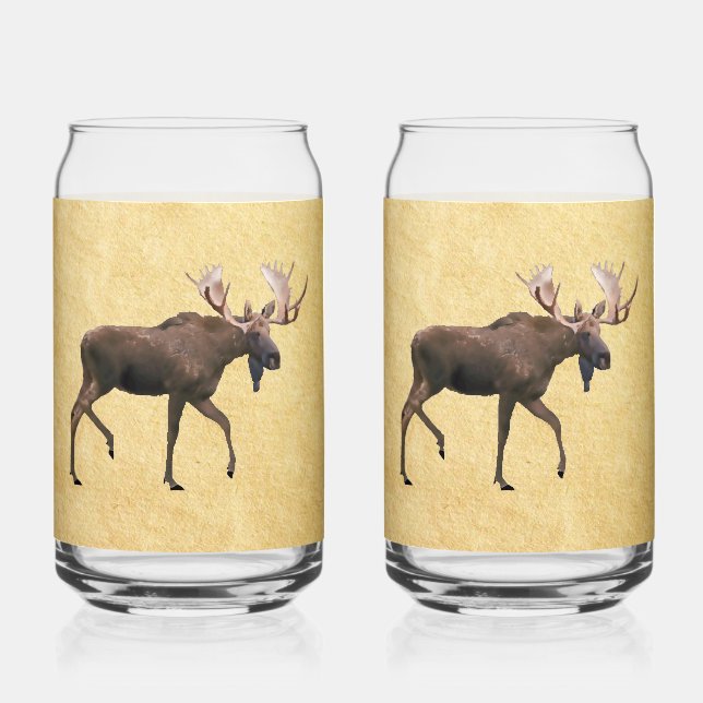 Bull Moose On Old Paper Can Glass (Front)