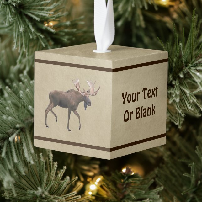 Bull Moose On Old Paper Cube Ornament (Tree)