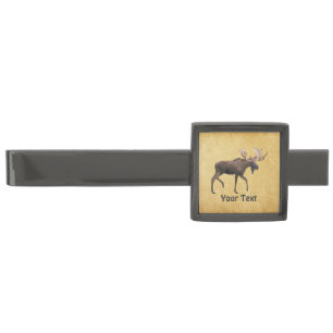 Bull Moose On Old Paper Gunmetal Finish Tie Bar