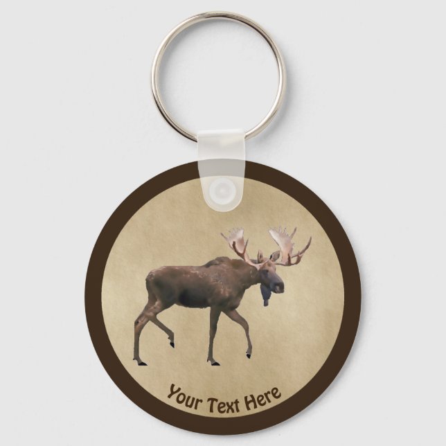 Bull Moose On Old Paper Keychain (Front)