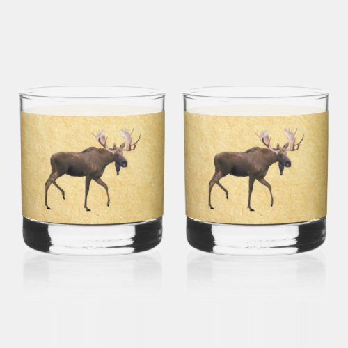 Bull Moose On Old Paper Whiskey Glass