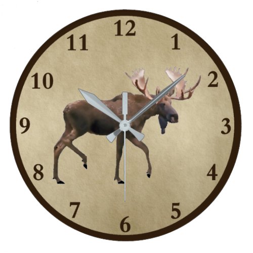 Bull Moose On Parchment Large Clock