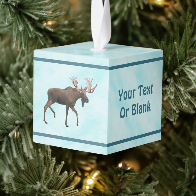 Bull Moose On Snow Cube Ornament (Tree)